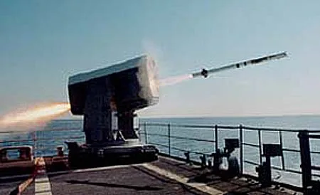 A RIM-116 Rolling Airframe Missile (RAM) cell. The RAM was designed to fire high-speed (i.e. Mach 2+) missiles at incoming AShM.