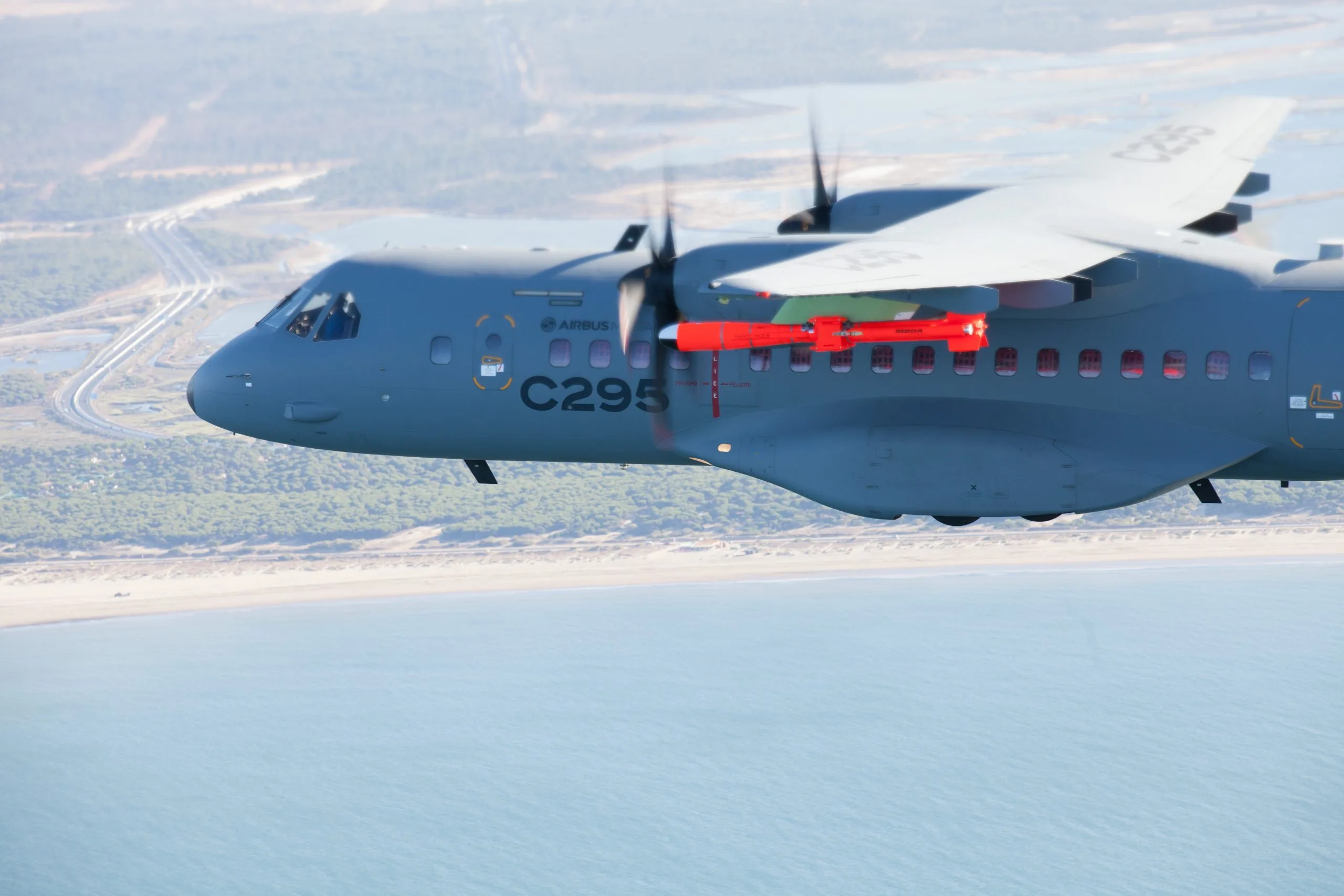 A CN-295 Maritime Patrol Aircraft (MPA) variant carrying a Sea Killer anti-ship missile (AShM).