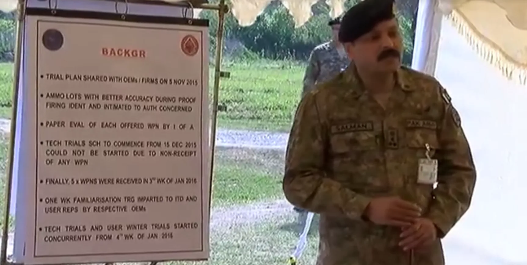 What seems to be a presentation about a new standard rifle program. Photo credit: ISPR
