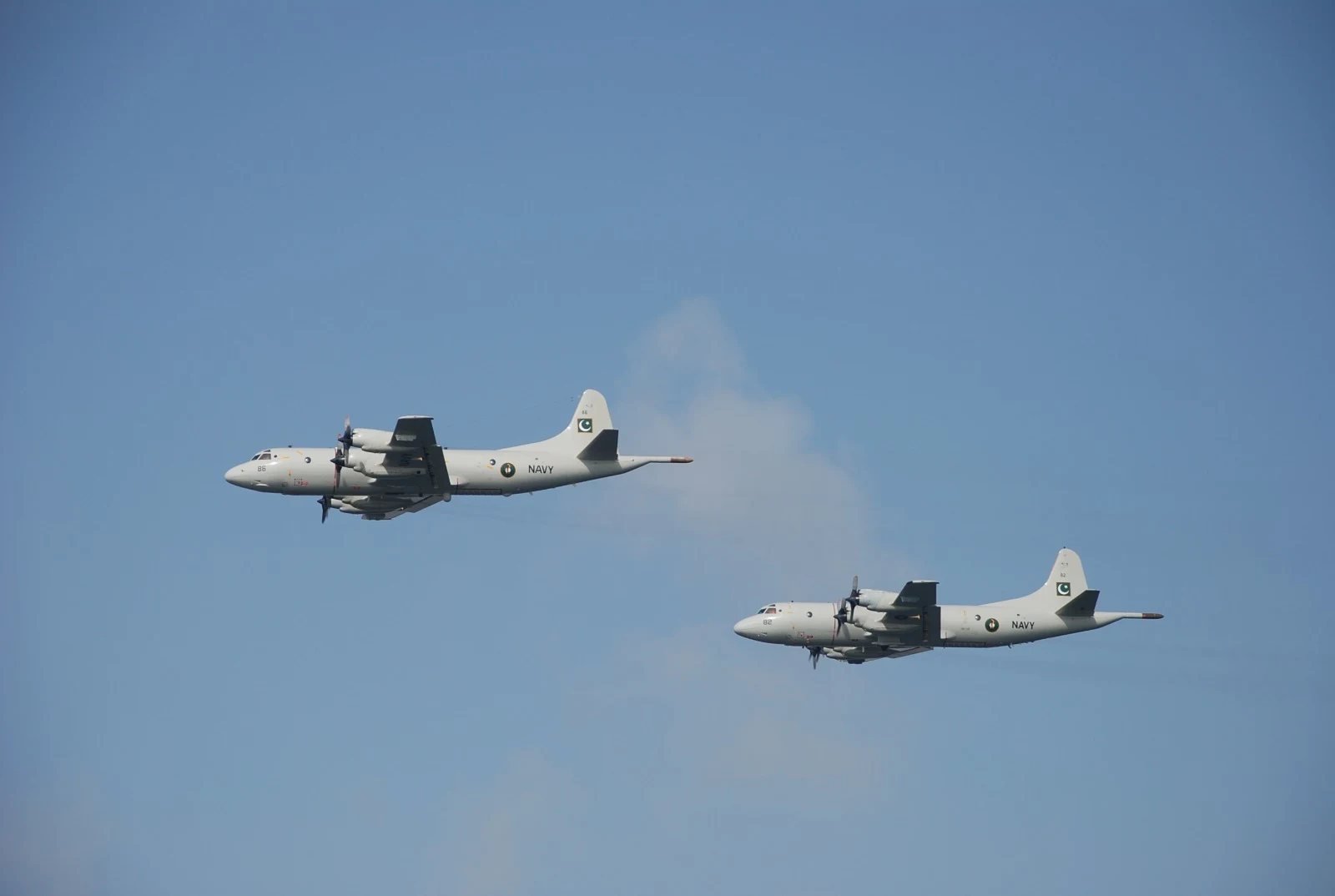 Two Pakistan Navy maritime patrol aircraft flying in formation.