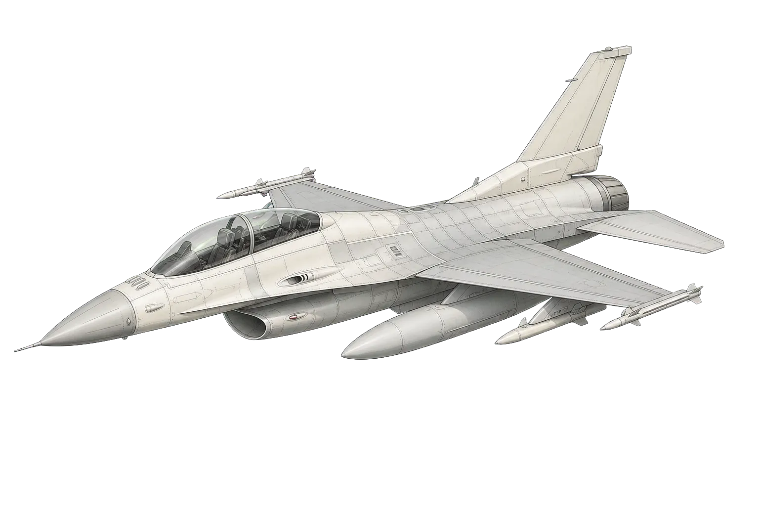 Technical editorial rendering of F-16 Falcon