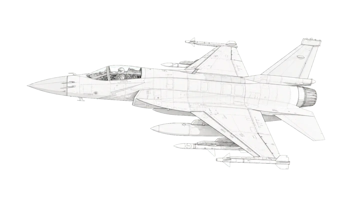 Technical editorial rendering of JF-17 Thunder