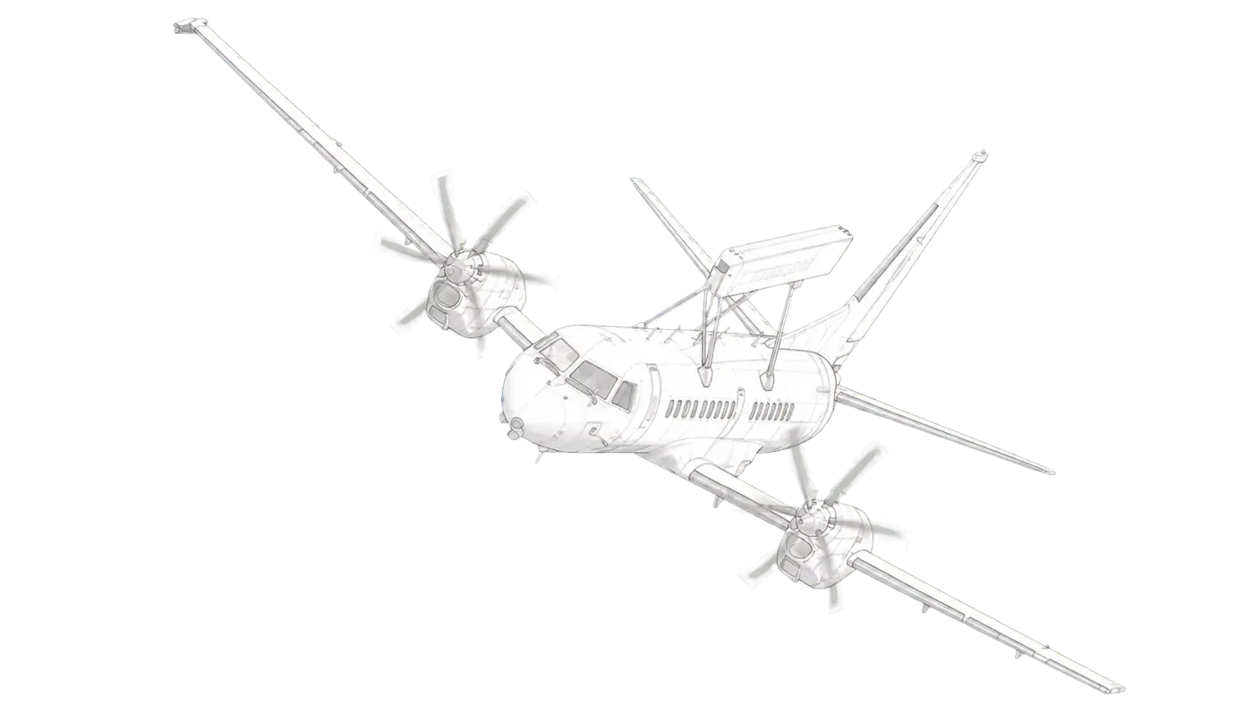 Technical editorial rendering of Saab 2000 Erieye AEW&C