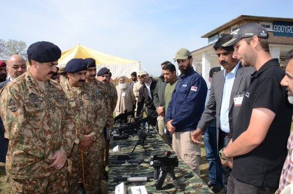 Various assault and battle rifles being presented to COAS General Raheel Sharif at POF. Photo credit: ISPR