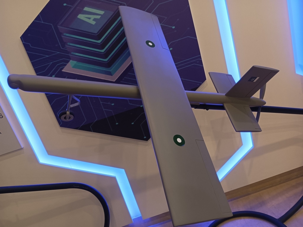 Photo of a model of the YiHA-3 loitering munition jointly produced by Pakistan's NASTP and Turkiye's Baykar.