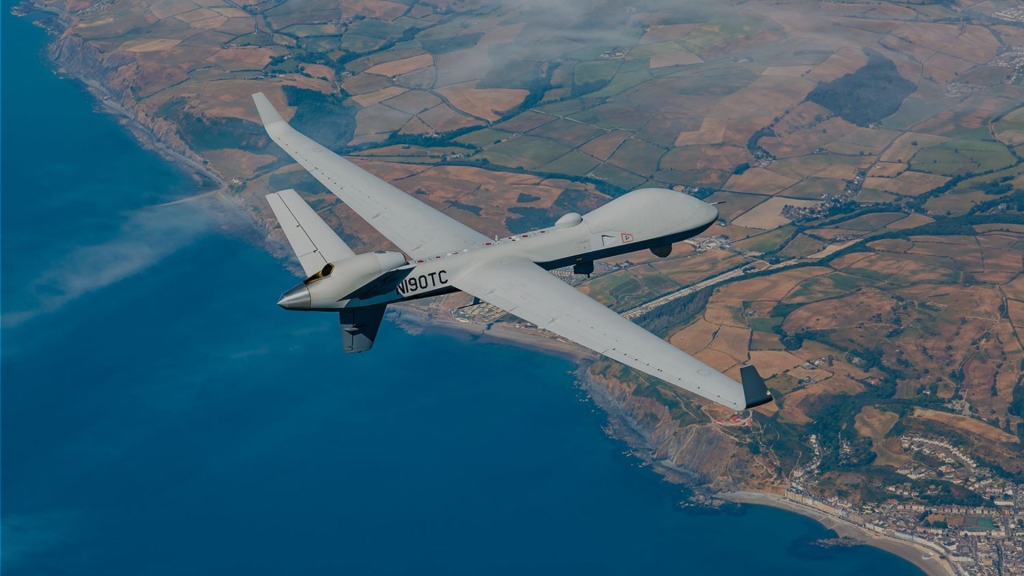 Photo of the General Atomics MQ-9B SkyGuardian drone. This photo is being used as a hero image for an article on India's recent purchase of the MQ-9B drone.