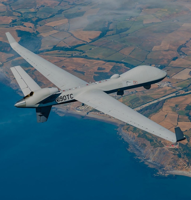 Photo of the General Atomics MQ-9B SkyGuardian drone. This photo is being used as a hero image for an article on India's recent purchase of the MQ-9B drone.