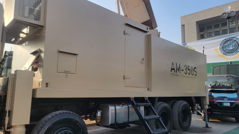 Photo of the NRTC AM-350 Radar mounted to an 8x8 truck in Karachi, Pakistan.