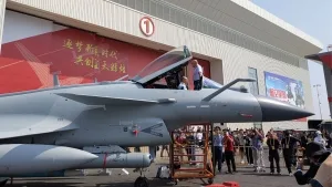 Photo of a Chengdu J-10CE on displace at a tradeshow.