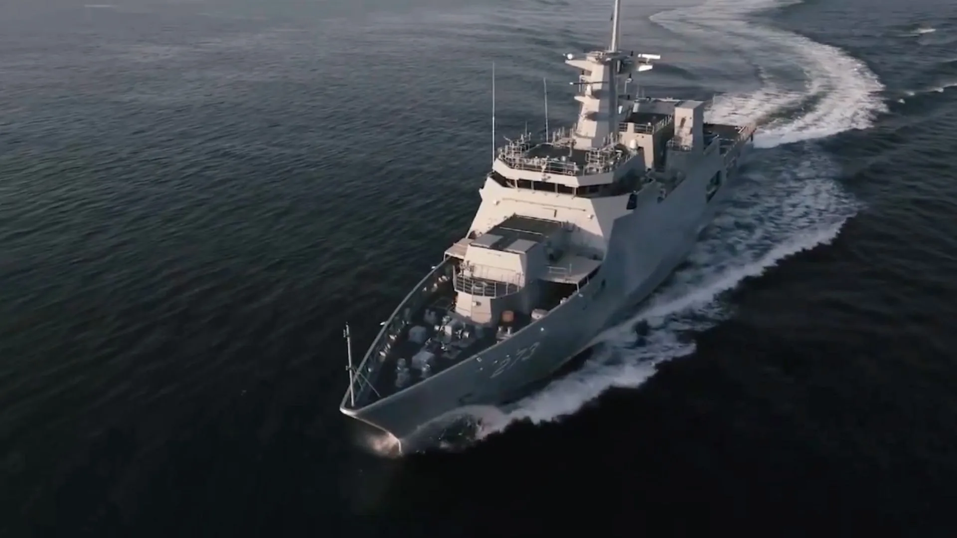 Photo of the PNS Hunain, a Pakistan Navy offshore patrol vessel or O P V. Photo used as a hero image for an article on Pakistan's merchant navy.