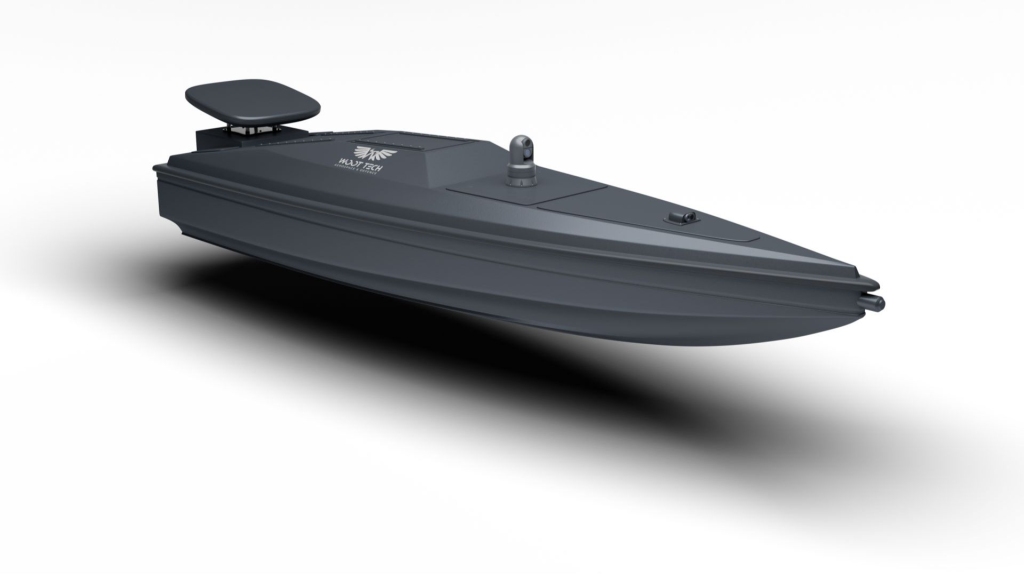 Computer-generated image of the Woot-Tech Corsair unmanned surface vessel or U S V