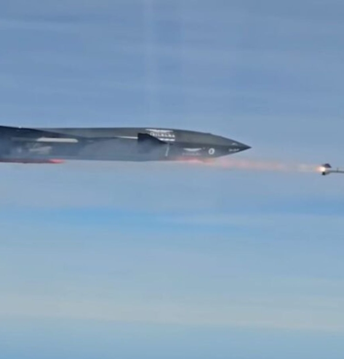 A Bayraktar Kizilelma drone firing an air-to-air missile.
