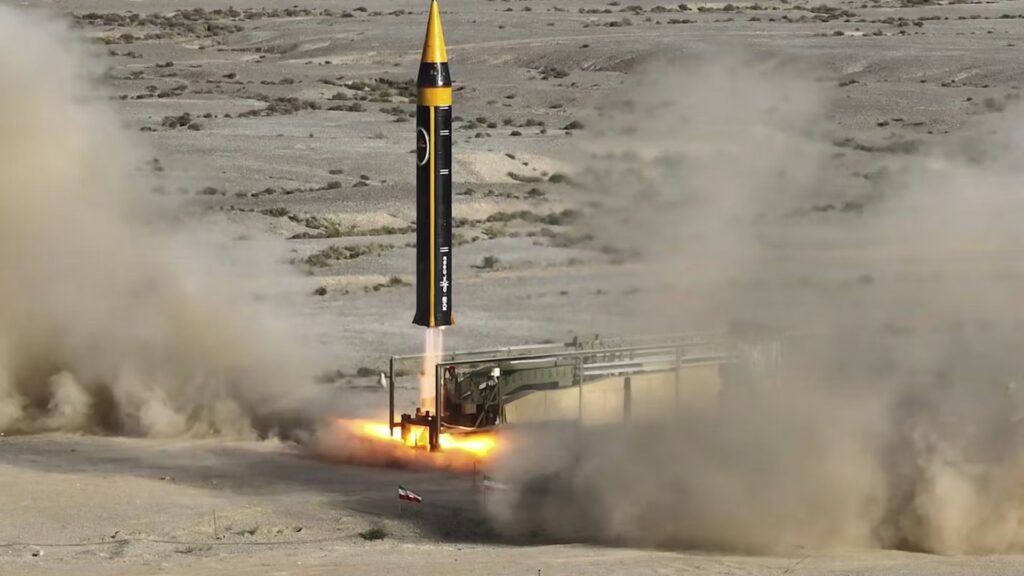 Photo of an Iranian ballistic missile being launched.