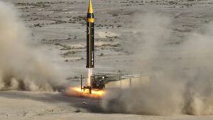 Photo of an Iranian ballistic missile being launched.