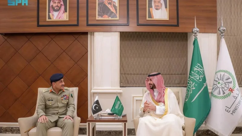 Pakistan's Chief of Defence Forces Field Marshal Asim Munir meets Saudi Defence Minister Prince Khalid bin Salman in Riyadh, March 7, 2026