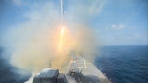 USS Spruance (DDG-111) fires a Tomahawk Land Attack Missile in support of Operation Epic Fury, February 28, 2026. U.S. Navy photo / Public Domain.