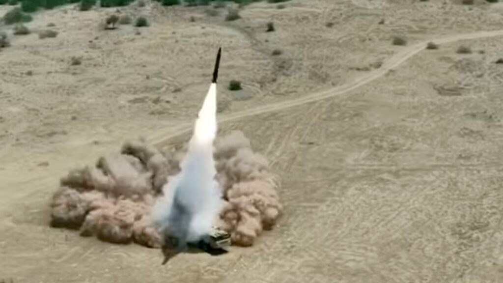 Photo of the Pakistan Army test-firing a Fatah 2 missile.