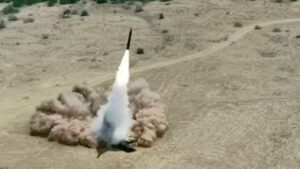 Photo of the Pakistan Army test-firing a Fatah 2 missile.