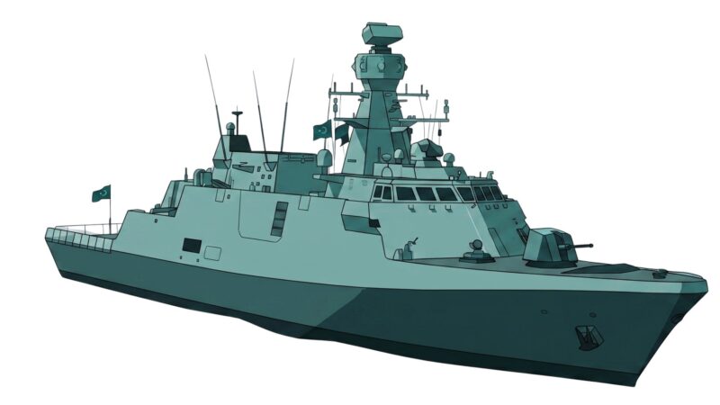 Illustration of the Pakistan Navy's Babur-Class Corvette. Image used as hero image for Market Intelligence Report on the Pakistan Navy.