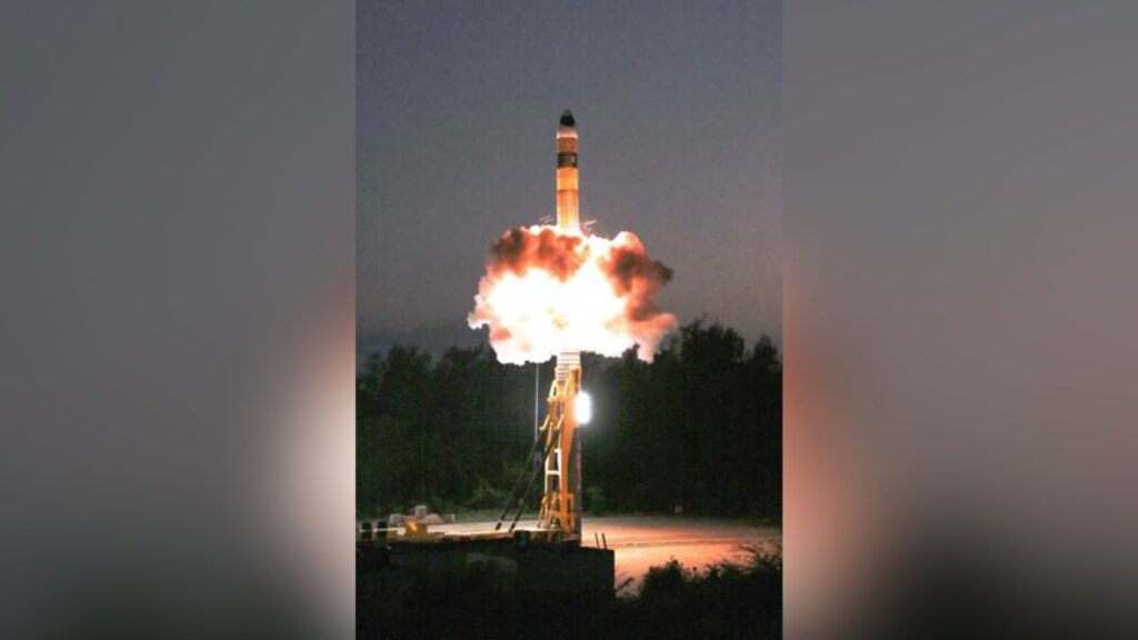 Photo of an Advanced Agni MIRV ballistic missile being tested.
