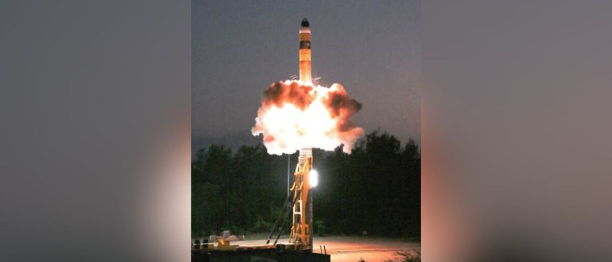Photo of an Advanced Agni MIRV ballistic missile being tested.