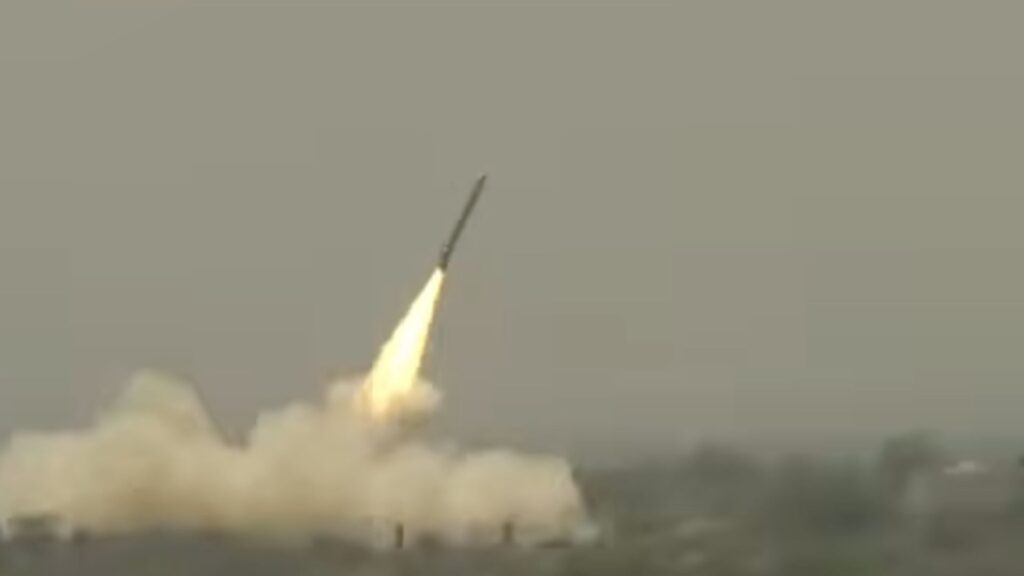 Photo still from a video by the ISPR of Pakistan's ARFC testing a Fatah-4.