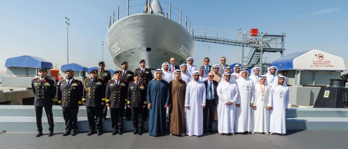 AL NOUKHITHA (P 6202), the first Al Dorra-class missile boat for the Kuwait Naval Force, at its launch ceremony at ADSB's Abu Dhabi shipyard on 3 February 2026