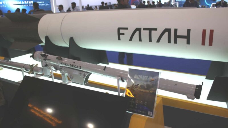 Anza Mk-III MANPADS shoulder-fired surface-to-air missile system on display at the World Defense Show 2026 in Riyadh — Pakistan's indigenous man-portable air defence missile produced by KRL and GIDS