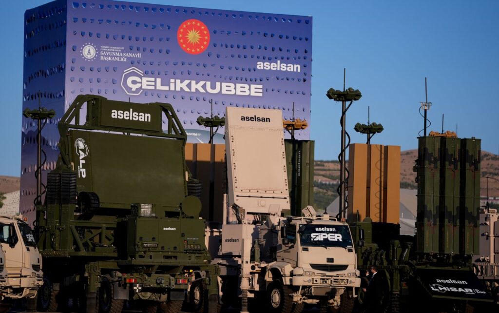 Aselsan Steel Dome Çelik Kubbe layered air defence system components including ALP radar Siper long-range interceptor and Hisar missile systems displayed during delivery ceremony in Ankara