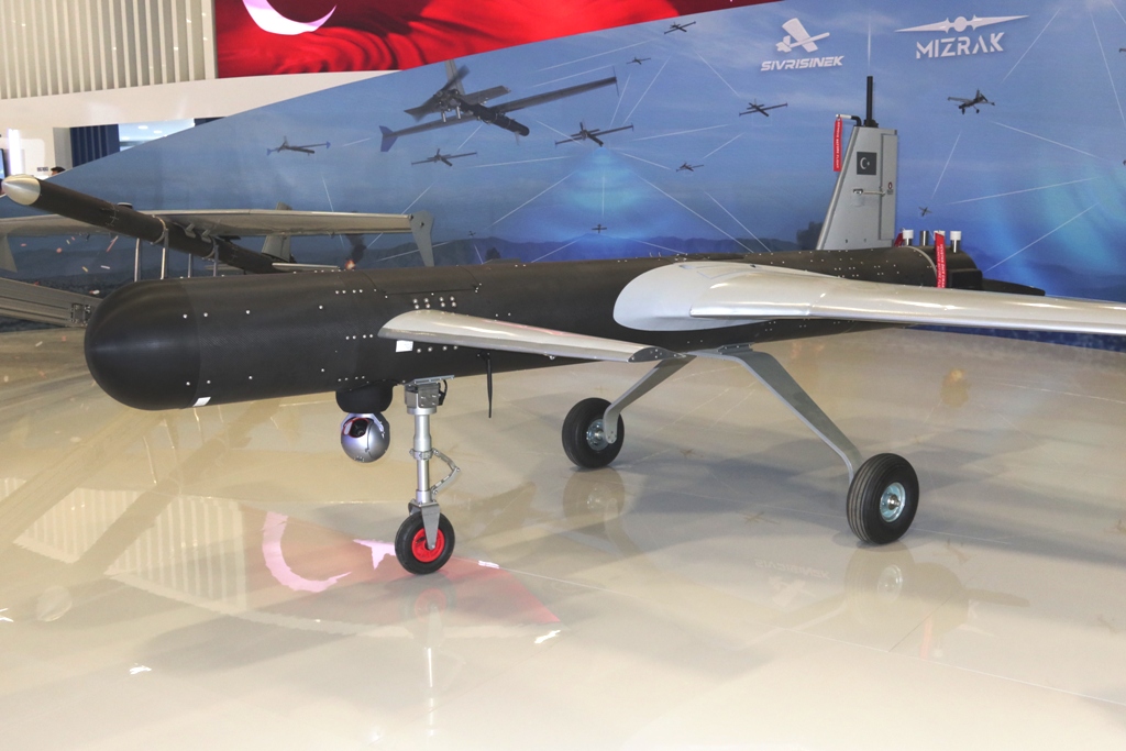 Baykar Mızrak intelligent loitering munition SAHA 2026 AI-assisted autonomous strike 1000 km range GPS-denied navigation