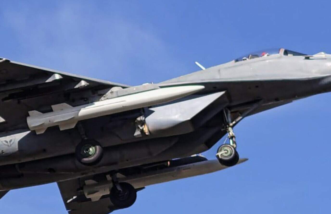 Serbian Air Force MiG-29SM+ fighter jet carrying two CM-400AKG missiles on underwing pylons