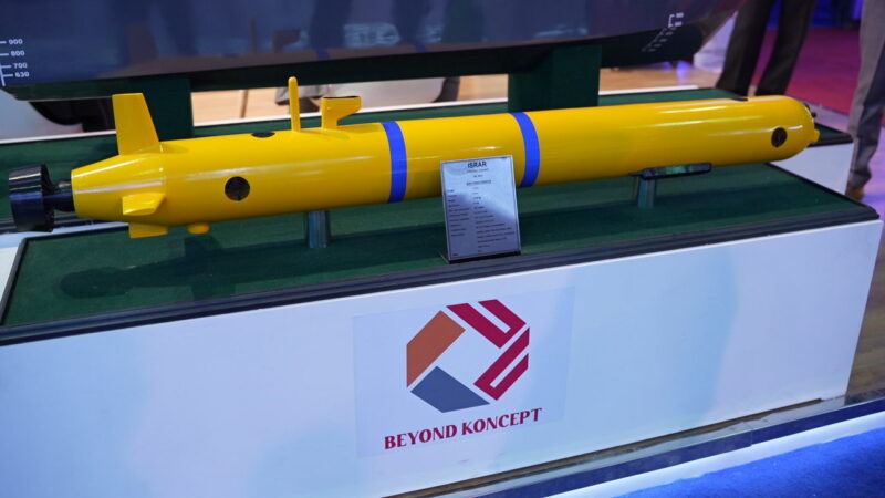 Beyond Koncept Israr autonomous underwater vehicle AUV displayed at PIMEC 2025 Pakistan Navy