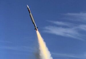 MBDA CAMM-ER medium-range surface-to-air missile during MAADS qualification firing — the CAMM-ER provides 45+ km range with active radar-homing guidance and is operated by the Pakistan Navy aboard Babur-class corvettes