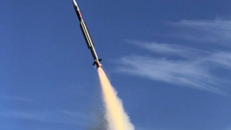 MBDA CAMM-ER medium-range surface-to-air missile during MAADS qualification firing — the CAMM-ER provides 45+ km range with active radar-homing guidance and is operated by the Pakistan Navy aboard Babur-class corvettes