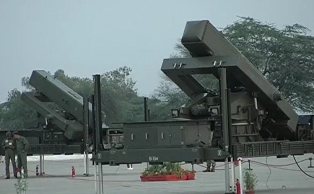 Pakistan Air Force MBDA Spada 2000-Plus air defence system with Aspide 2000 missile six-round launcher and Thales RAC 3D surveillance radar — the PAF's only Western-origin SAM system providing point-defence for air bases within Pakistan's IADS