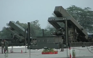 Pakistan Air Force MBDA Spada 2000-Plus air defence system with Aspide 2000 missile six-round launcher and Thales RAC 3D surveillance radar — the PAF's only Western-origin SAM system providing point-defence for air bases within Pakistan's IADS