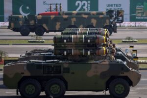 Pakistan Army FM-90 (HQ-7B) short-range air defence system in field deployment showing four-round transporter-erector-launcher with search and tracking radar — the ESHORAD backbone of Pakistan's CLIAD architecture — ISPR official release