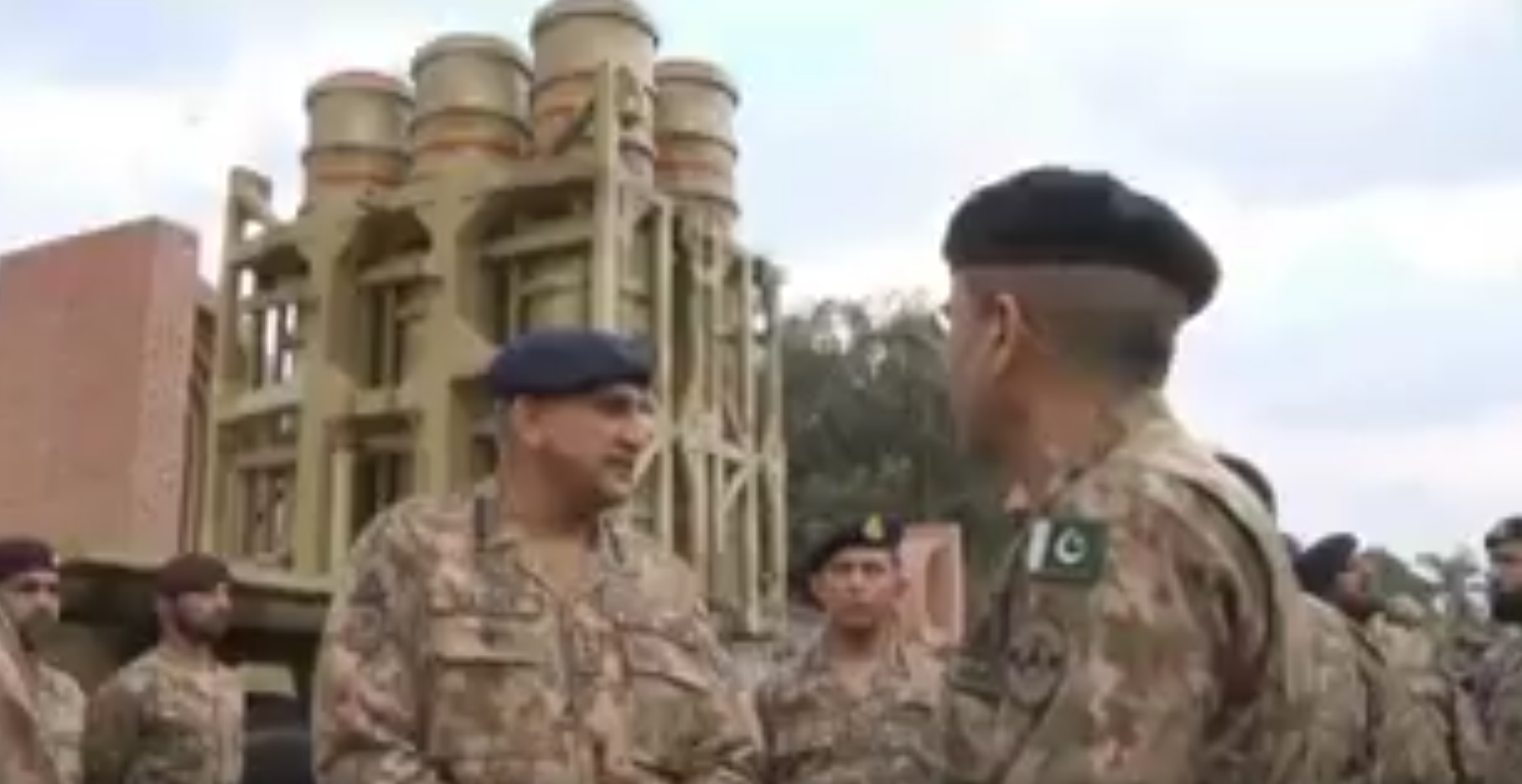 Pakistan Army LY-80 (HQ-16) medium-range SAM battery during field deployment exercise showing six-cell vertical launch TEL and IBIS-150 target search radar vehicle in operational configuration — ISPR official release