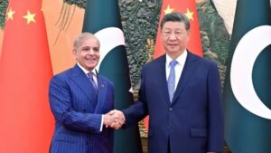 Photo of Prime Minister Shahbaz Sharif shaking hands with President Xi Jiping