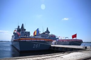 Turkish-built Hisar-class offshore patrol vessel CAm. Roman during the handover ceremony to Romania in Istanbul.