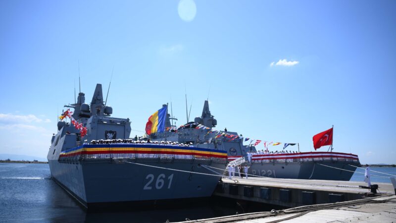 Turkish-built Hisar-class offshore patrol vessel CAm. Roman during the handover ceremony to Romania in Istanbul.