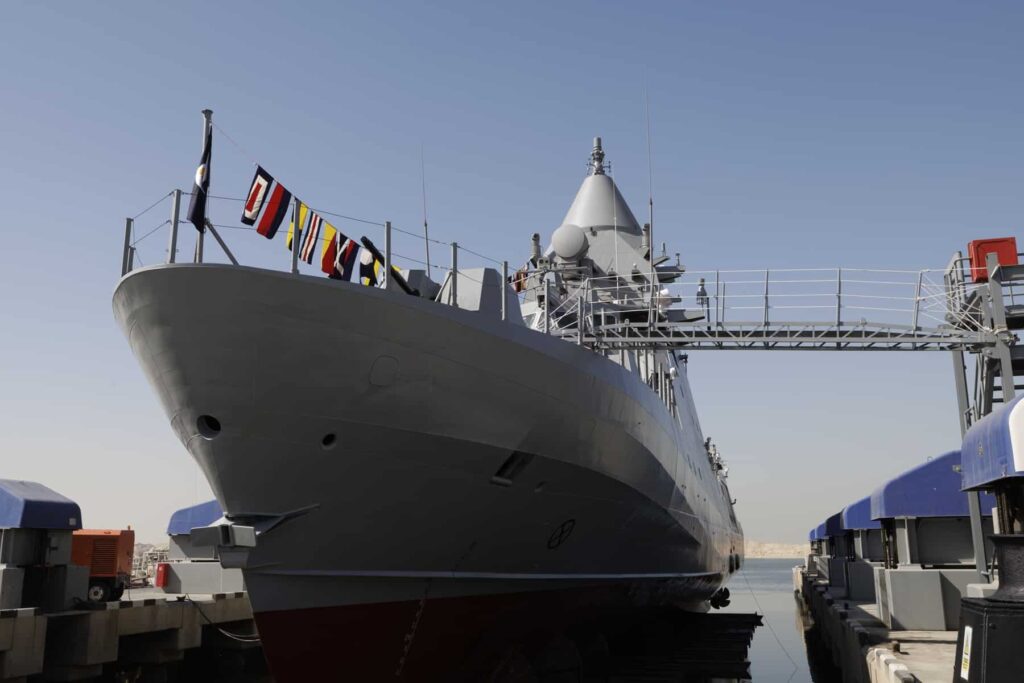 Falaj-3 / Al Dorra-class offshore patrol vessel for the Kuwait Navy, to be fitted with HGH SPYNEL 360-degree infrared surveillance.