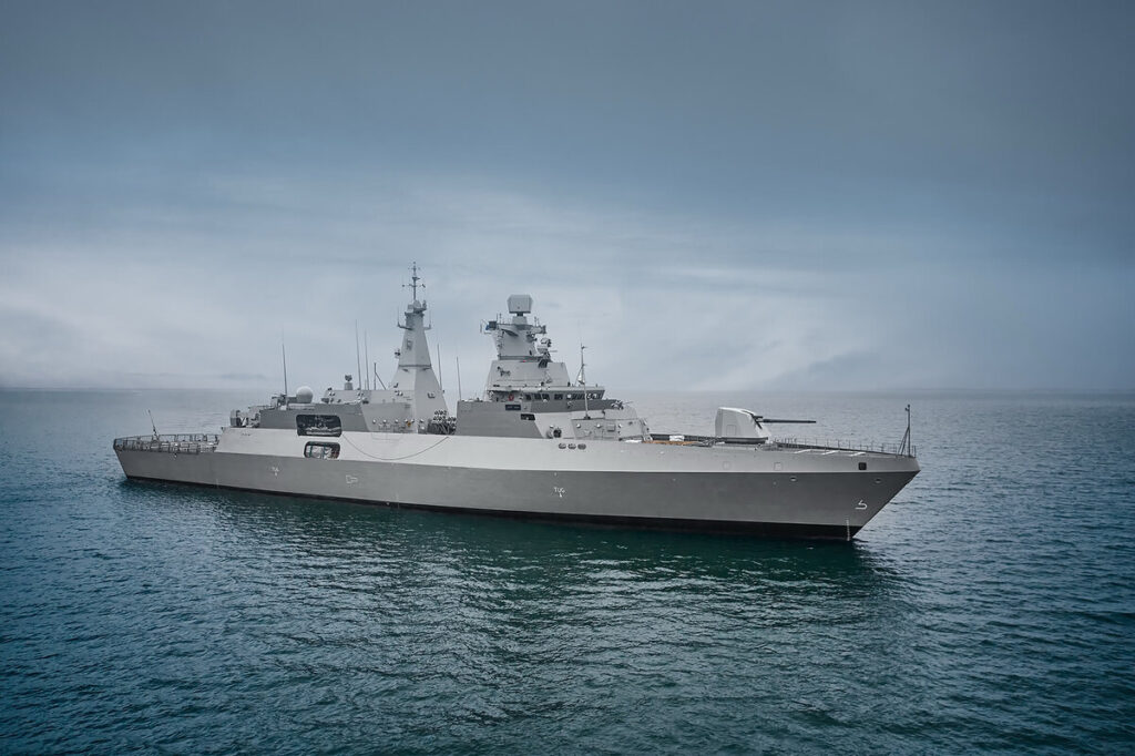 Thyssenkrupp Marine Systems (TKMS) MEKO A-200 frigate at sea, the class selected for the German Navy's F128 program
