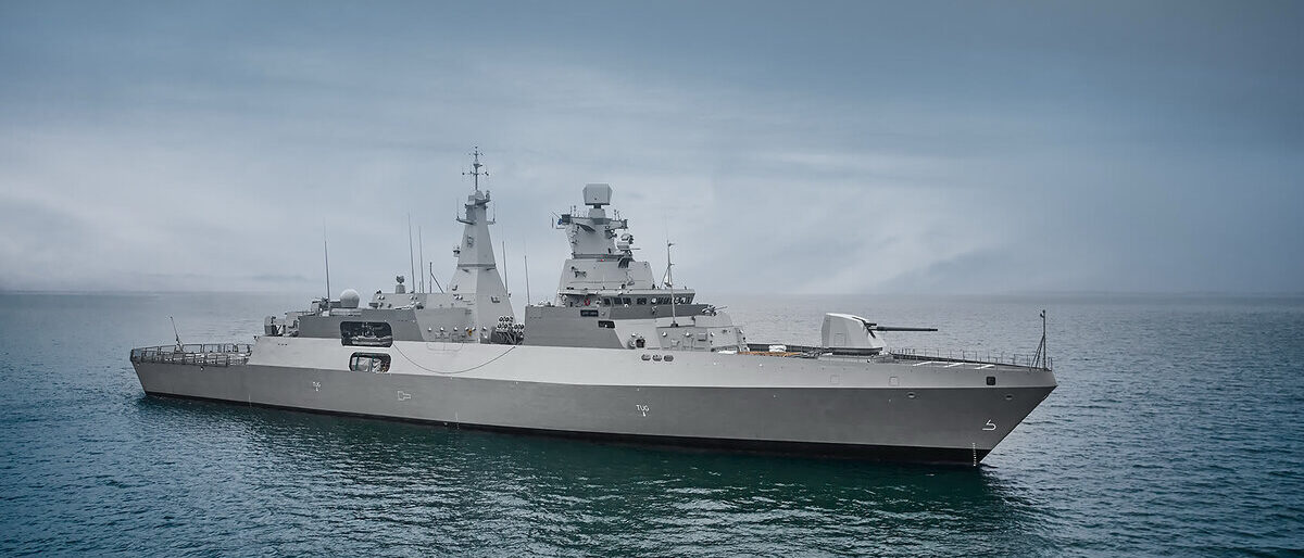 Thyssenkrupp Marine Systems (TKMS) MEKO A-200 frigate at sea, the class selected for the German Navy's F128 program
