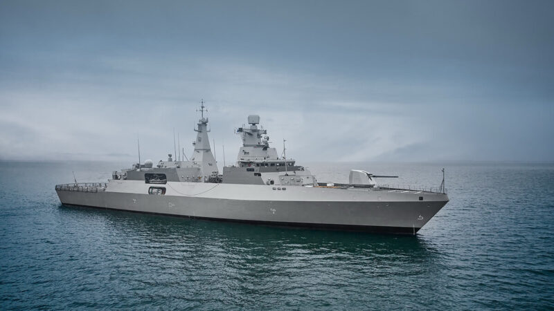 Thyssenkrupp Marine Systems (TKMS) MEKO A-200 frigate at sea, the class selected for the German Navy's F128 program