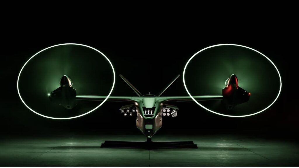 Anduril Thunder, a Group 5 autonomous attack tiltrotor developed with Archer Aviation, shown at the 2026 Farnborough International Airshow