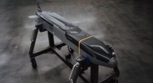 Anduril Barracuda-500M cruise missile on a display stand