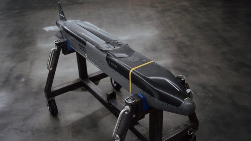 Anduril Barracuda-500M cruise missile on a display stand