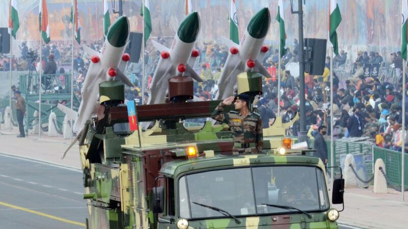 Akash surface-to-air missile system on display