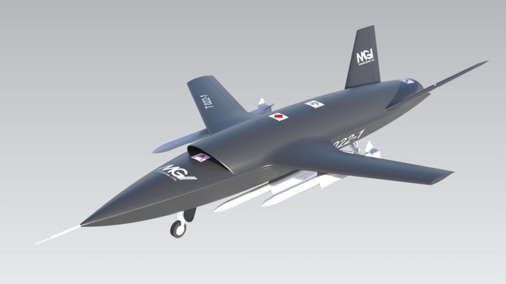 Render of MGI Engineering's T-022 Vortex autonomous collaborative combat aircraft